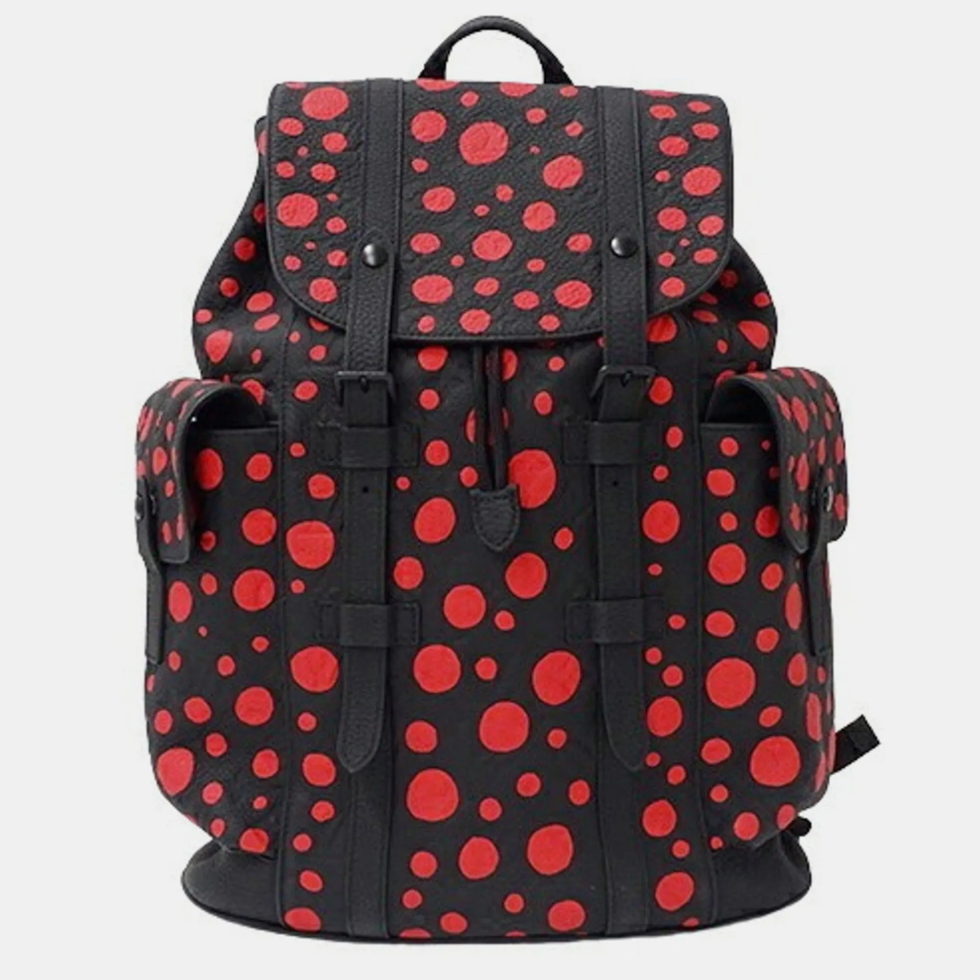 Black/Red Yayoi Kusama Painted Dots Taurillon Leather MM Christopher Backpack