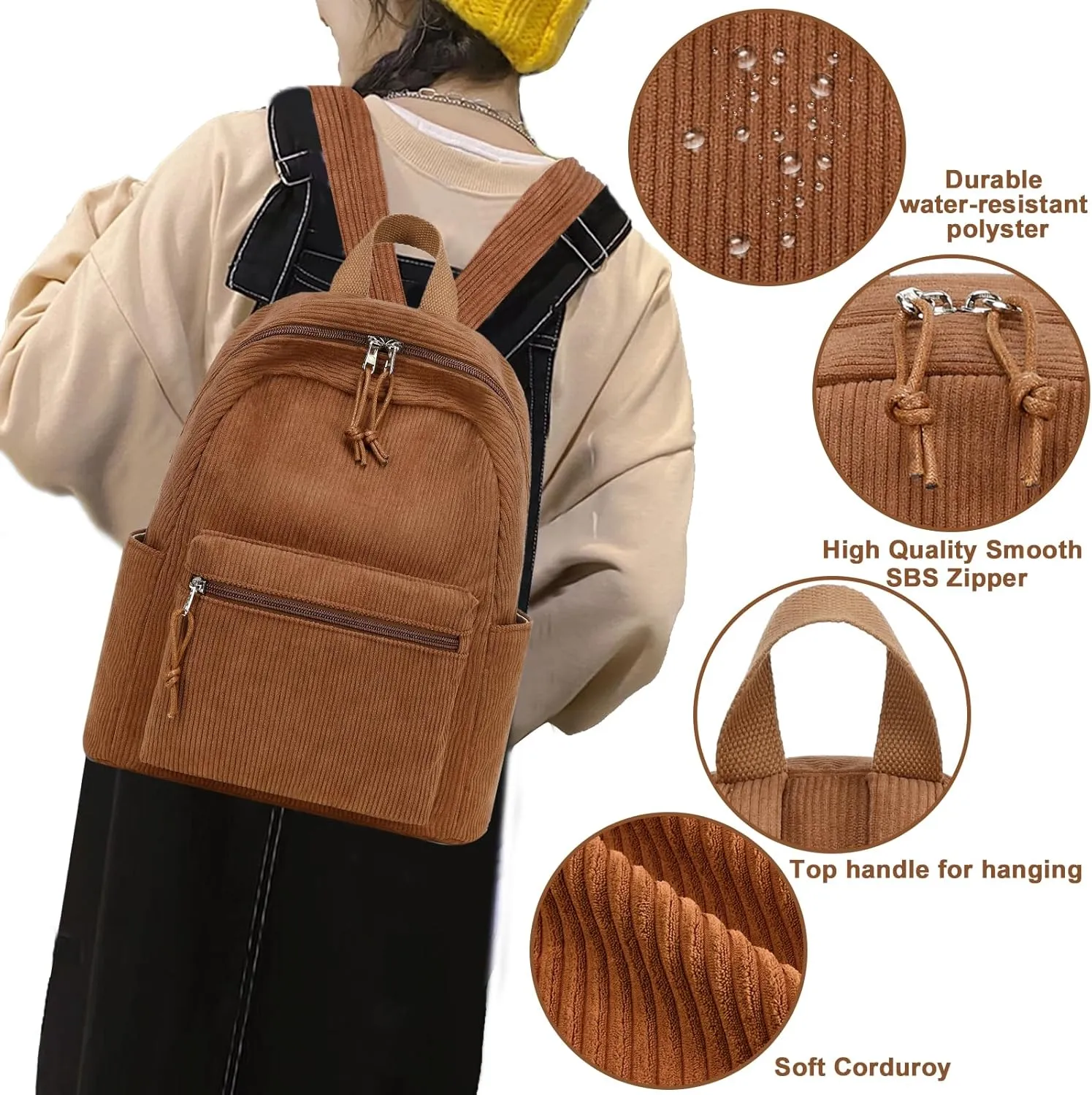 Bluboon Girls Mini Backpack Women Small Backpack Purse Teens Cute Casual School Bookbag(Corduroy Coffee)