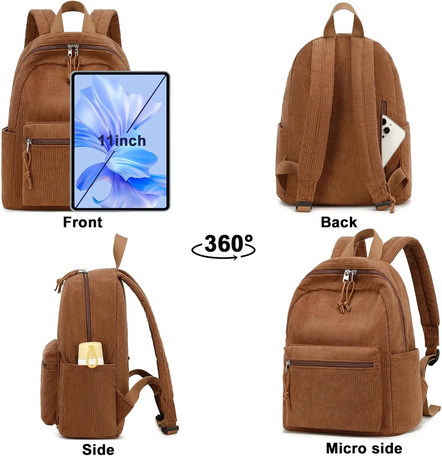 Bluboon Girls Mini Backpack Women Small Backpack Purse Teens Cute Casual School Bookbag(Corduroy Coffee)