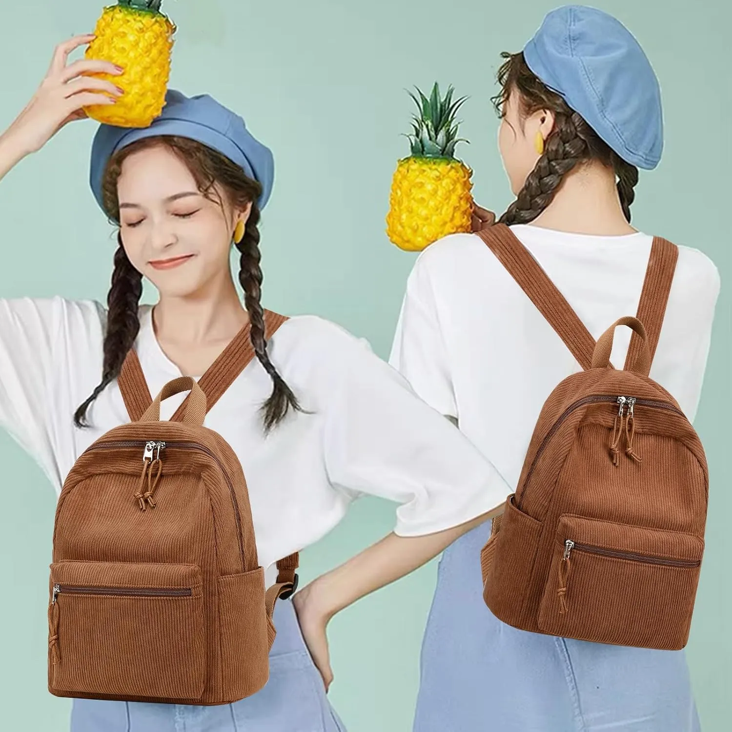 Bluboon Girls Mini Backpack Women Small Backpack Purse Teens Cute Casual School Bookbag(Corduroy Coffee)