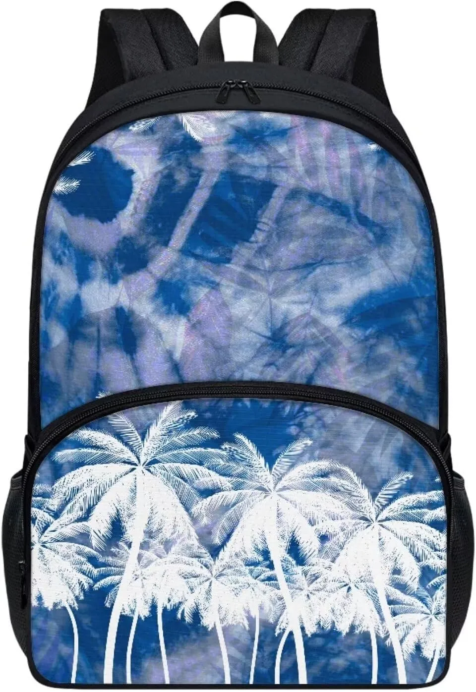 Blue and White Coconut Tree Kids School Bag Backpack for Children Kids Teens Large Capacity School Bags Bookbag Casual Shoulder Bags Daypack with Side Pockets