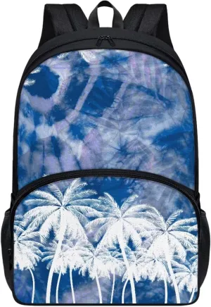 Blue and White Coconut Tree Kids School Bag Backpack for Children Kids Teens Large Capacity School Bags Bookbag Casual Shoulder Bags Daypack with Side Pockets