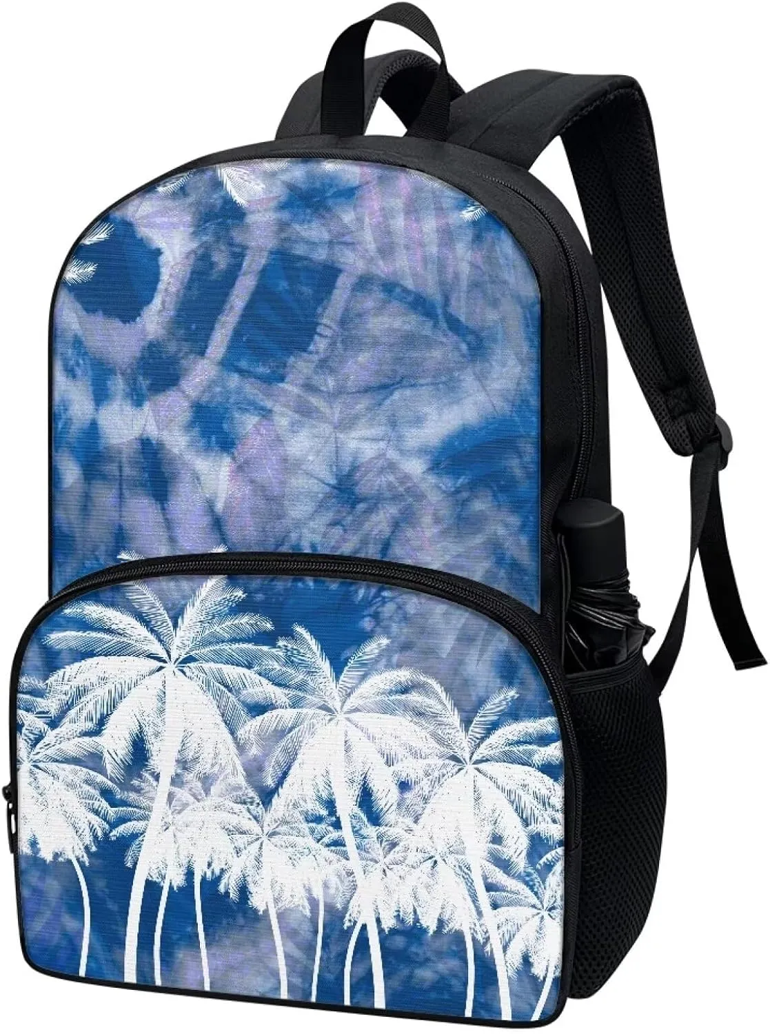 Blue and White Coconut Tree Kids School Bag Backpack for Children Kids Teens Large Capacity School Bags Bookbag Casual Shoulder Bags Daypack with Side Pockets