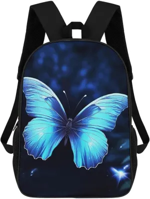 Blue Butterfly Business Laptop Backpack for Women Men 17 Inch Carry on Backpack Waterproof Black Bookbag Fashion Lightweight Backpacks for Travel Hiking Camping Casual Daypack Backpacks