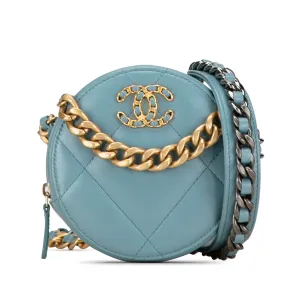 Blue Chanel Lambskin 19 Round Clutch with Chain Satchel