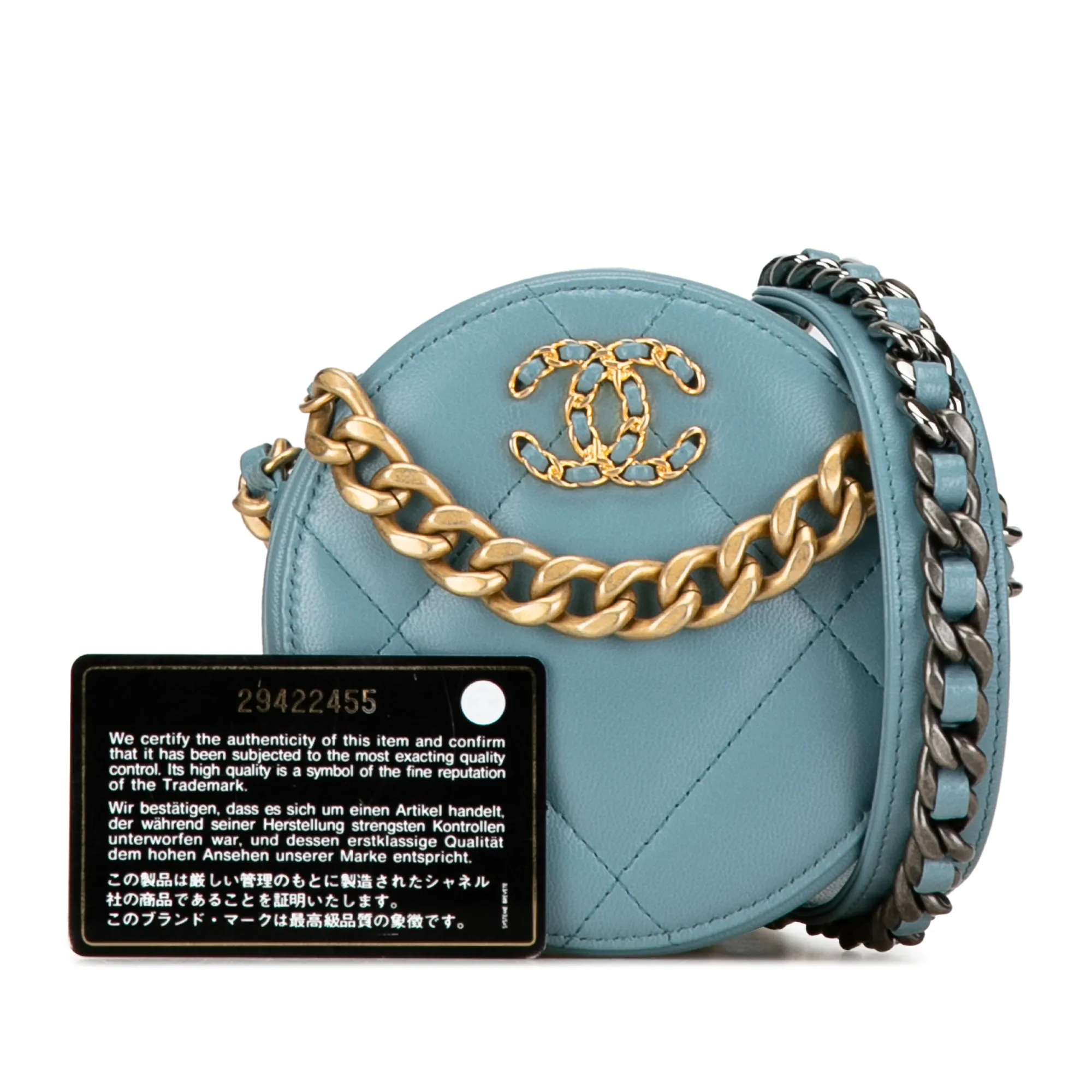 Blue Chanel Lambskin 19 Round Clutch with Chain Satchel