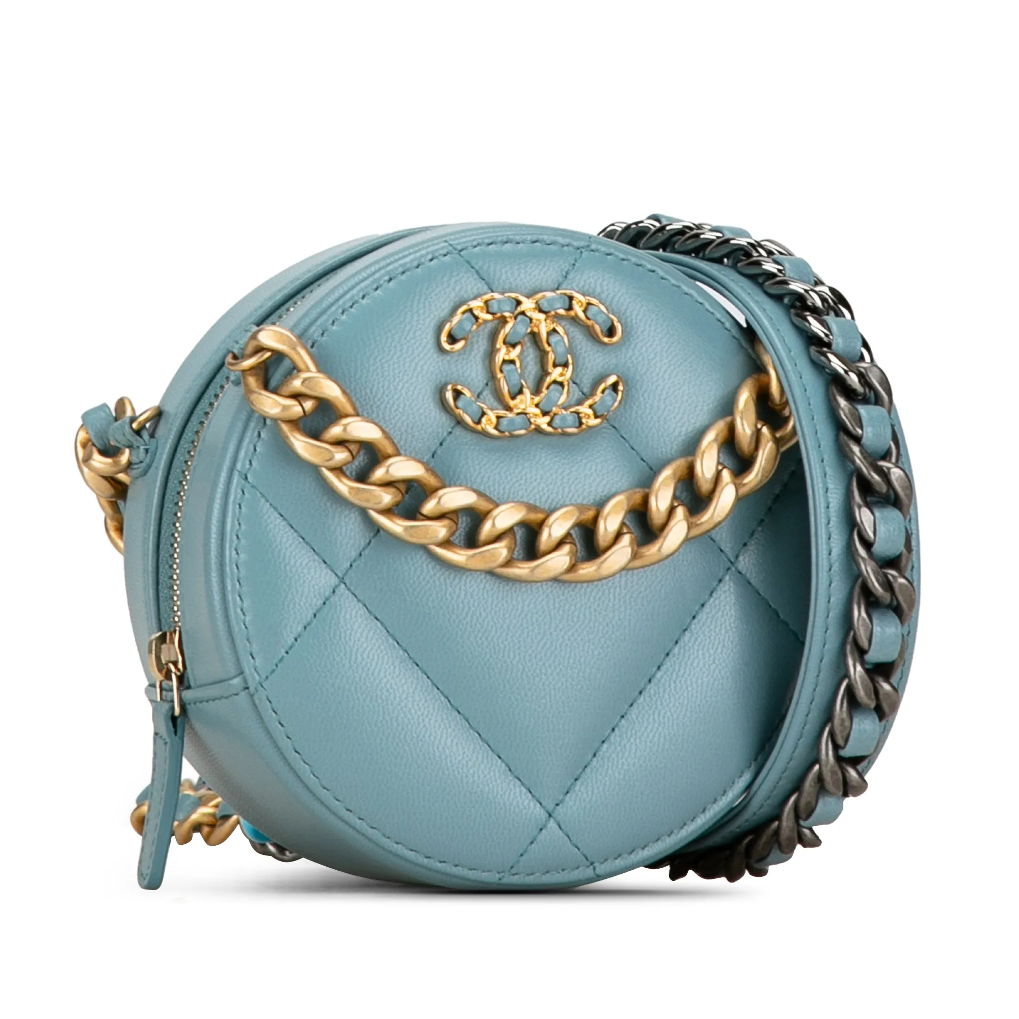 Blue Chanel Lambskin 19 Round Clutch with Chain Satchel