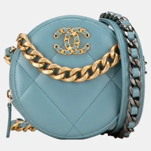 Blue Lambskin 19 Round Clutch with Chain