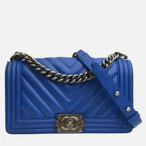 Blue Leather Medium Boy Shoulder Bag