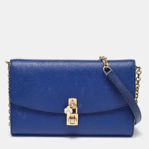Blue Leather Padlock Chain Shoulder Bag