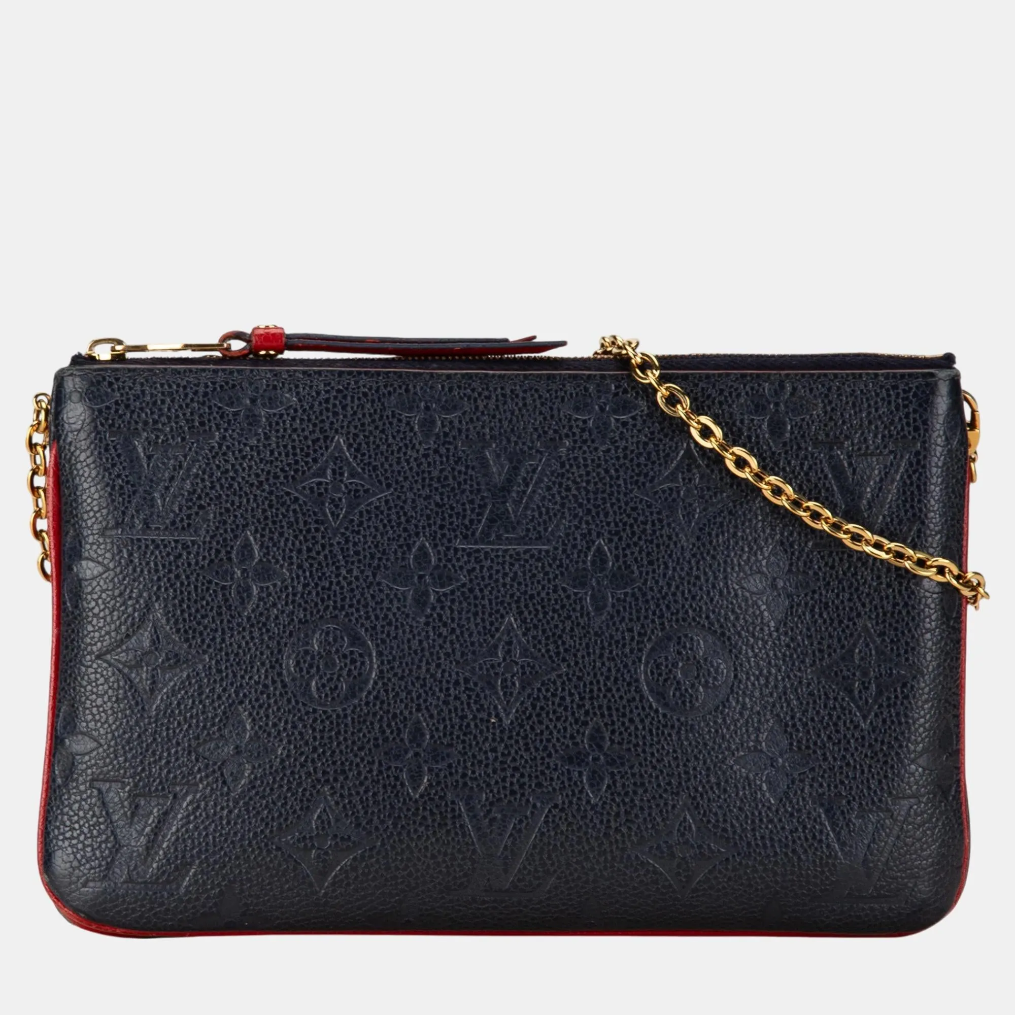 Blue Monogram Empreinte Leather Double Zip Pochette Bag