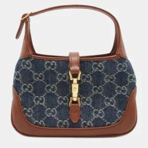 Blue/Brown Denim Leather GG Supreme Jackie1961 Shoulder Bag