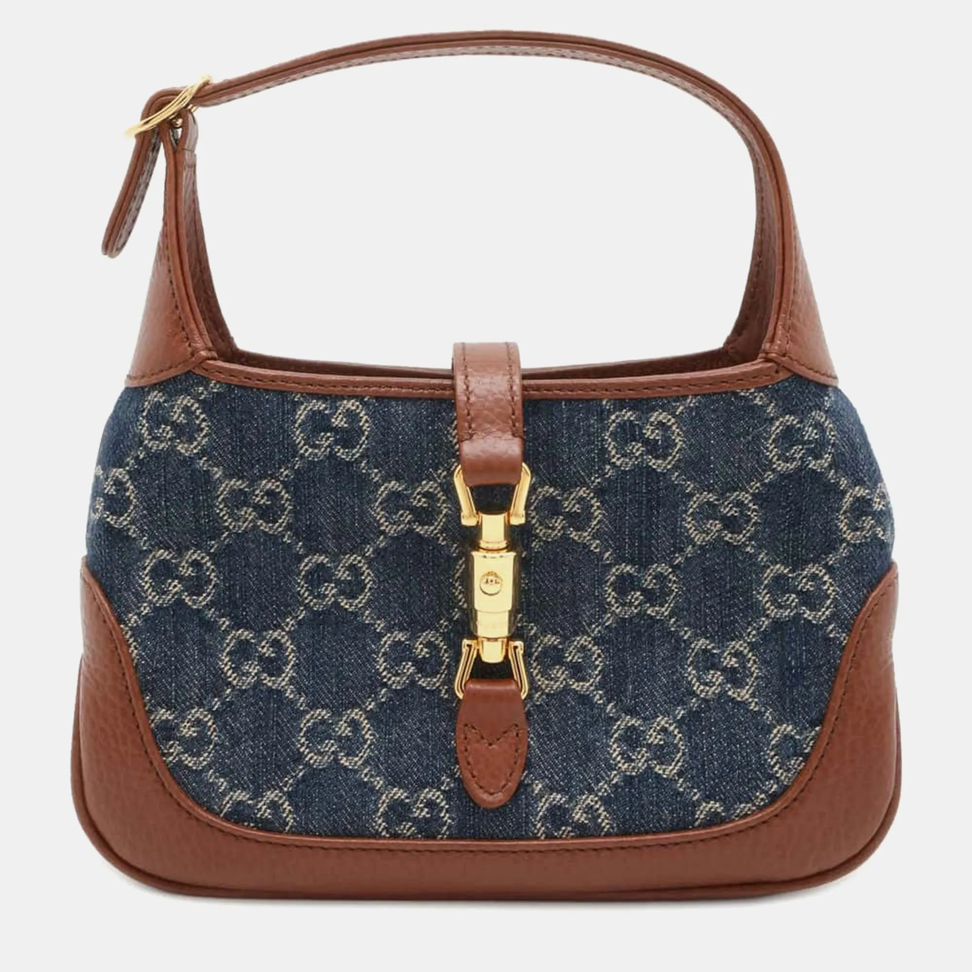 Blue/Brown Denim Leather GG Supreme Jackie1961 Shoulder Bag