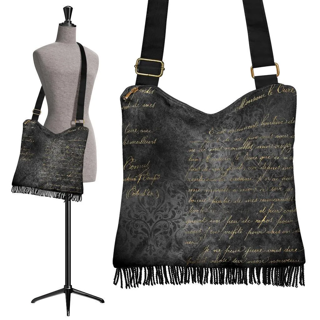 Boho Bag (Canvas) - Rugged Look Black Hobo Bag | Hobo Slouchy Bag Crossbody, Shoulder Bags for Women Hobo, Pattern Hobo Bag
