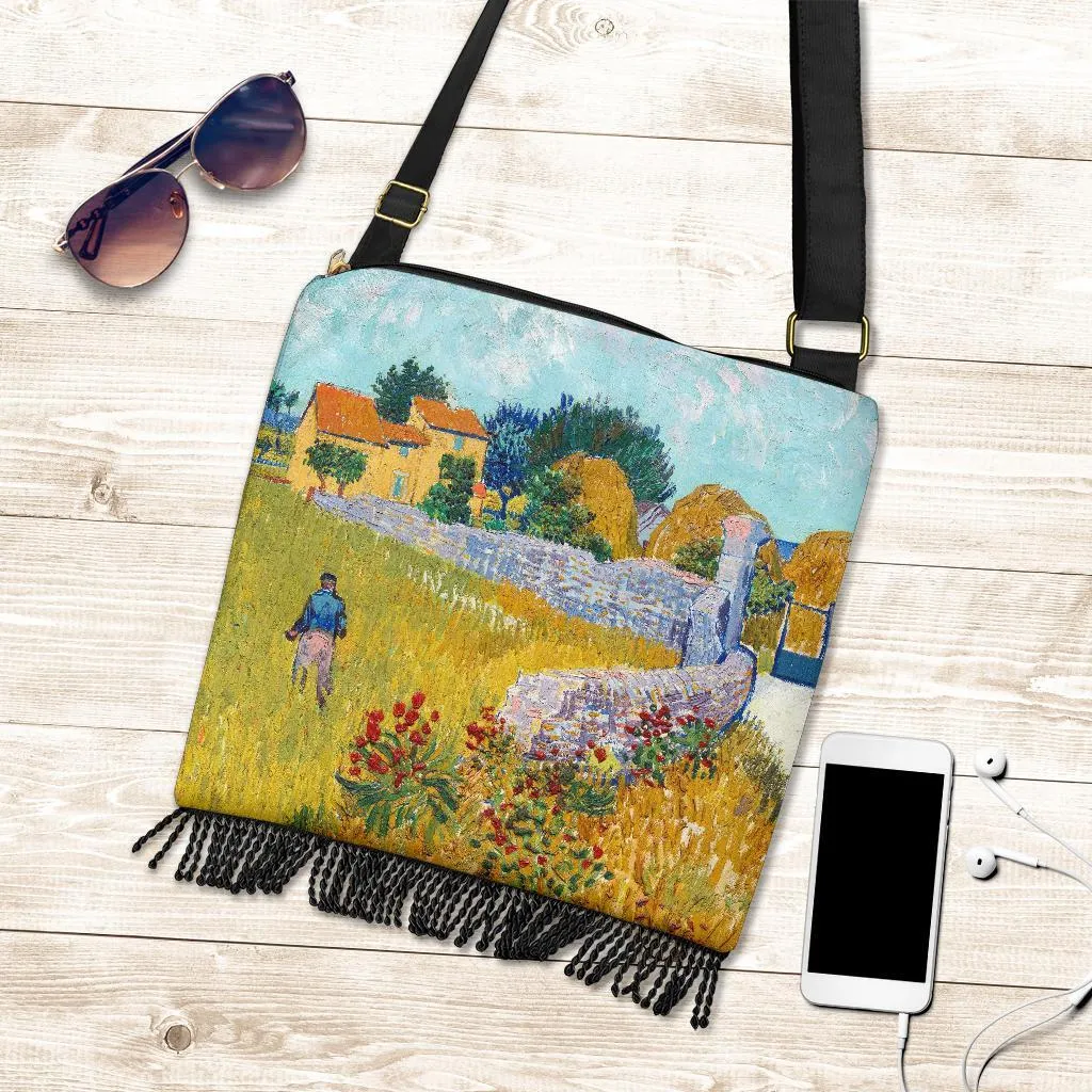 Boho Bag (Canvas) - Vintage Art | Vincent van Gogh: Farmhouse in Provence | Hobo Slouchy Bag Crossbody, Shoulder Bags for Women Hobo