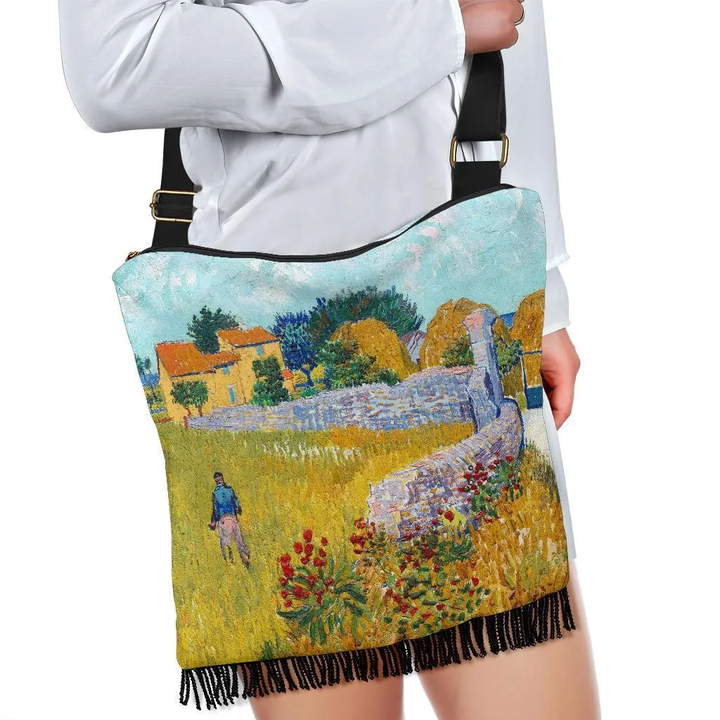 Boho Bag (Canvas) - Vintage Art | Vincent van Gogh: Farmhouse in Provence | Hobo Slouchy Bag Crossbody, Shoulder Bags for Women Hobo