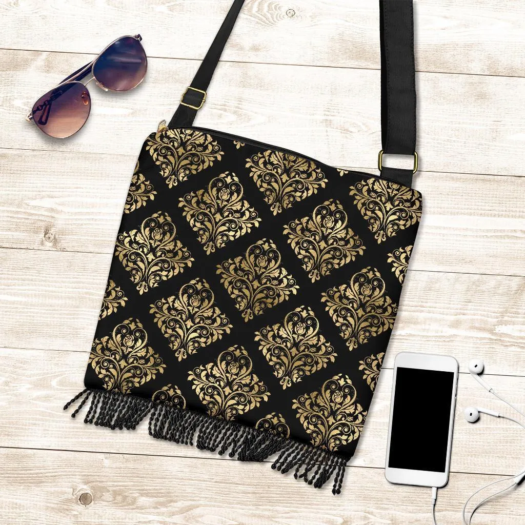 Boho Bag (Canvas) - Yellow Pattern #102 | Hobo Slouchy Bag Crossbody, Shoulder Bags for Women Hobo, Pattern Hobo Bag, Boho Hobo Bag