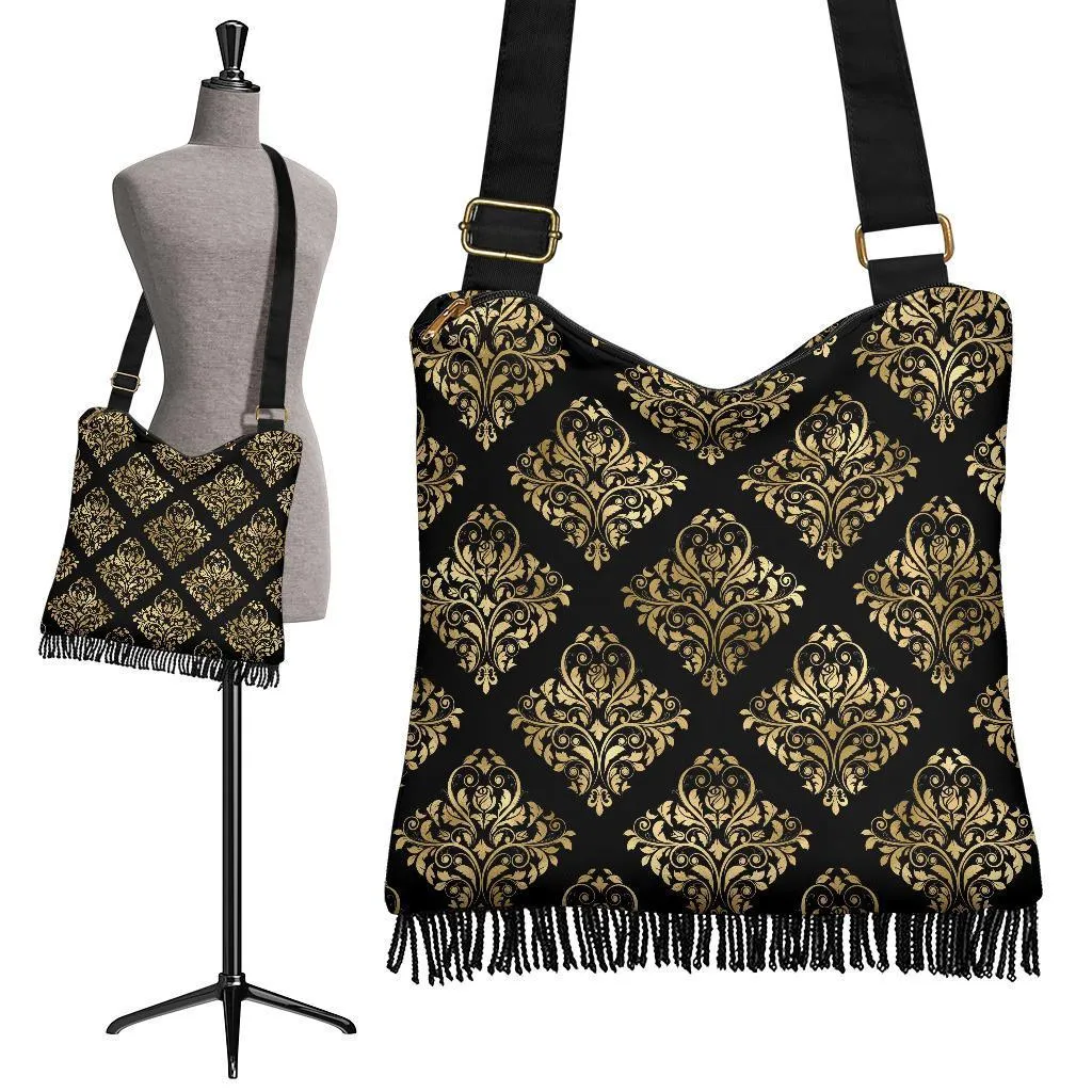 Boho Bag (Canvas) - Yellow Pattern #102 | Hobo Slouchy Bag Crossbody, Shoulder Bags for Women Hobo, Pattern Hobo Bag, Boho Hobo Bag