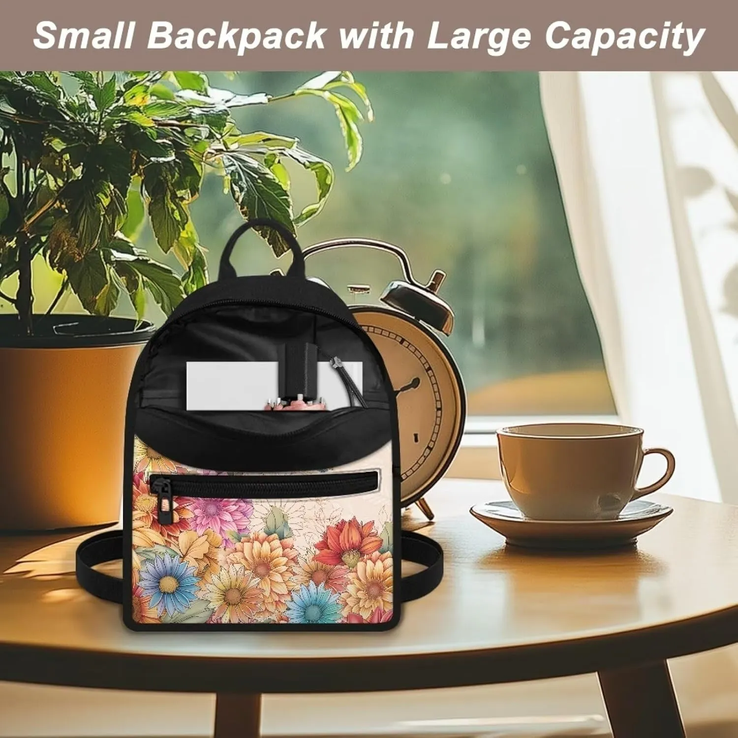 Boho Floral Hummingbird Purse Backpack for Women Small Backpack Purse Womens Fashion Back Packs with Zipper Lightweight Travel Daypack Casual Shoulder Bags for Work Hiking