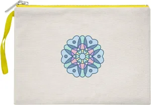 Bona Basics, Womens Digital Printed Gabardine Clutches Casual Fashion Beige Yellow Handle and Zipper Small