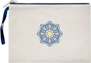 Bona Basics, Womens Digital Printed Gabardine Clutches Everyday Fashion Beige Navy Blue Handle Zip Small