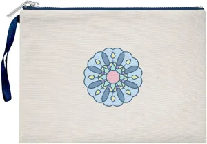 Bona Basics, Womens Digital Printed Gabardine Clutches Everyday Fashion Beige Navy Blue Handle Zip Small