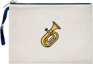 Bona Basics, Womens Digital Printed Gabardine Clutches Everyday Fashion Beige Navy Blue Handle Zip Small
