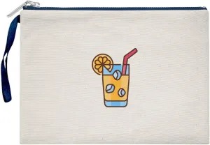Bona Basics, Womens Digital Printed Gabardine Clutches Everyday Fashion Beige Navy Blue Handle Zip Small