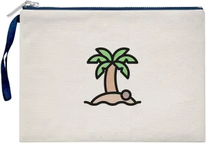 Bona Basics, Womens Digital Printed Gabardine Clutches Everyday Fashion Beige Navy Blue Handle Zipper Medium