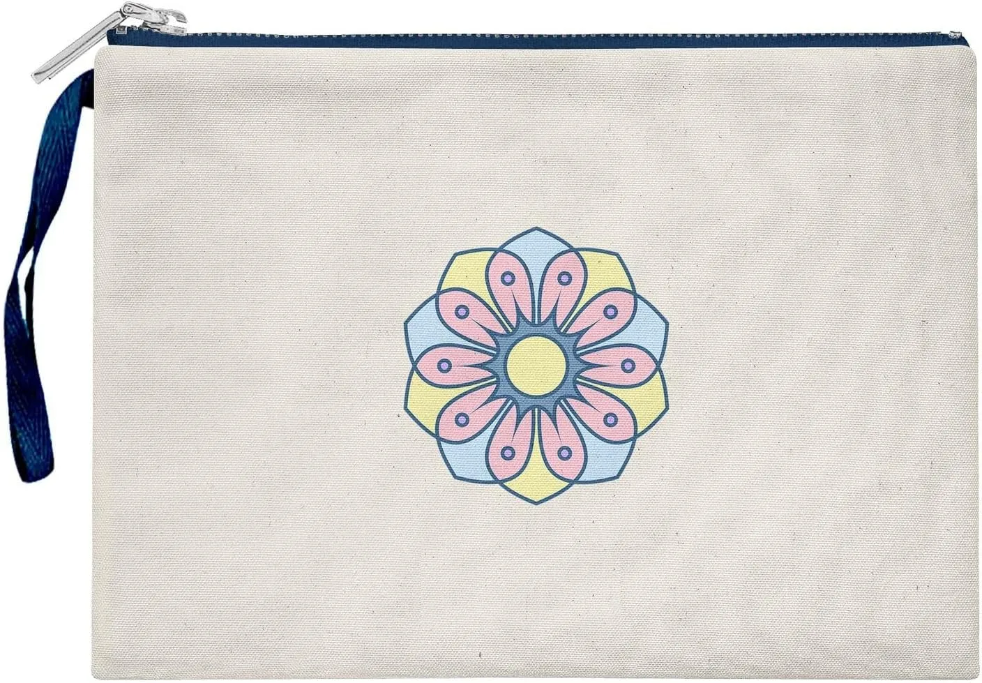 Bona Basics, Womens Digital Printed Gabardine Clutches Everyday Fashion Beige Navy Blue Handle Zipper Medium