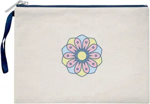 Bona Basics, Womens Digital Printed Gabardine Clutches Everyday Fashion Beige Navy Blue Handle Zipper Medium
