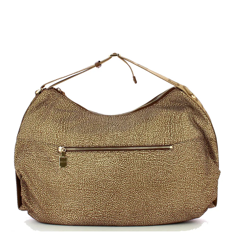 Borsa Donna Hobo BORBONESE linea Cloudette Large in Tessuto Jet Op colore Beige e Marrone