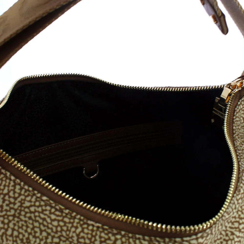 Borsa Donna Hobo BORBONESE linea Cloudette Large in Tessuto Jet Op colore Beige e Marrone