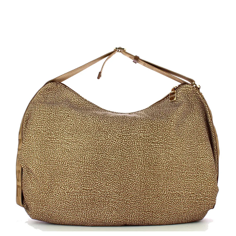 Borsa Donna Hobo BORBONESE linea Cloudette Large in Tessuto Jet Op colore Beige e Marrone