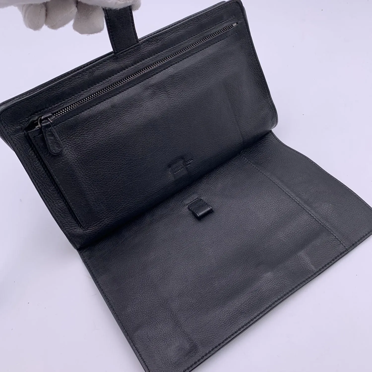 BOTTEGA VENETA Black Intrecciato Leather Multifuctional Clutch Bag