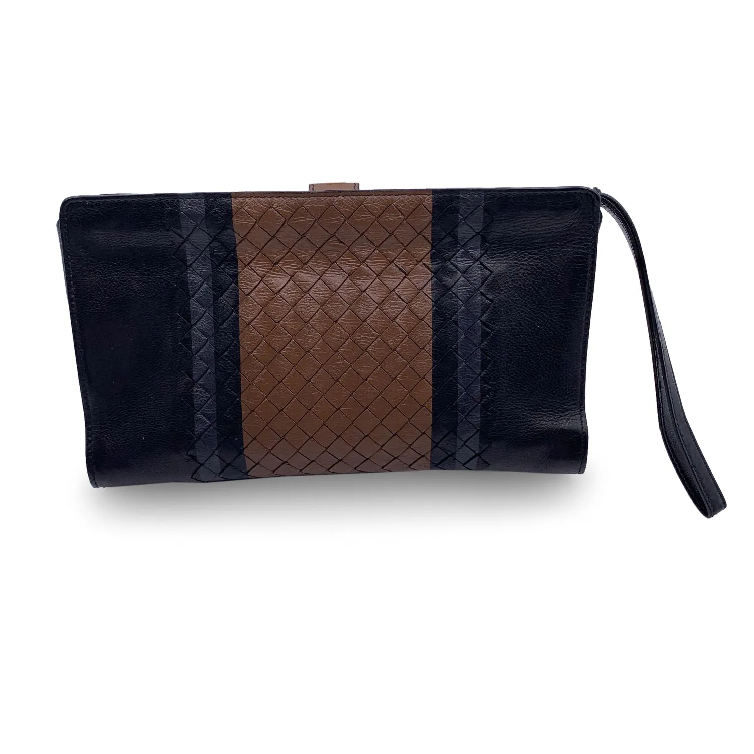 BOTTEGA VENETA Black Intrecciato Leather Multifuctional Clutch Bag