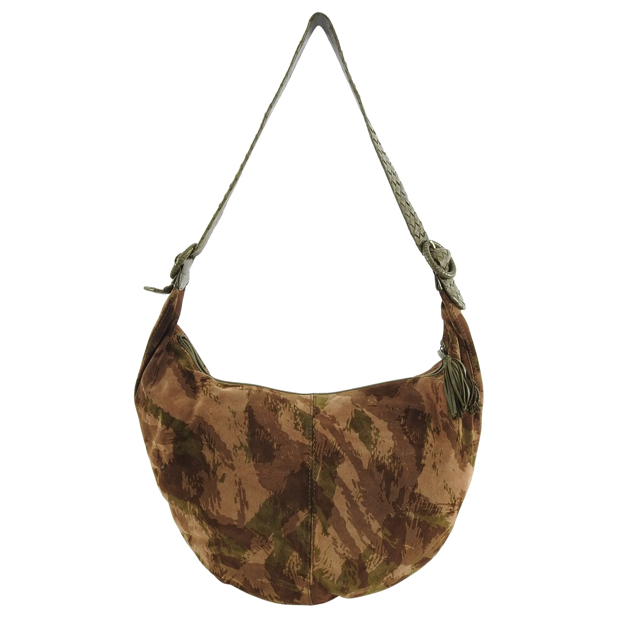 Bottega Veneta Vintage Suede Camo Hobo Intrecciato Strap Bag