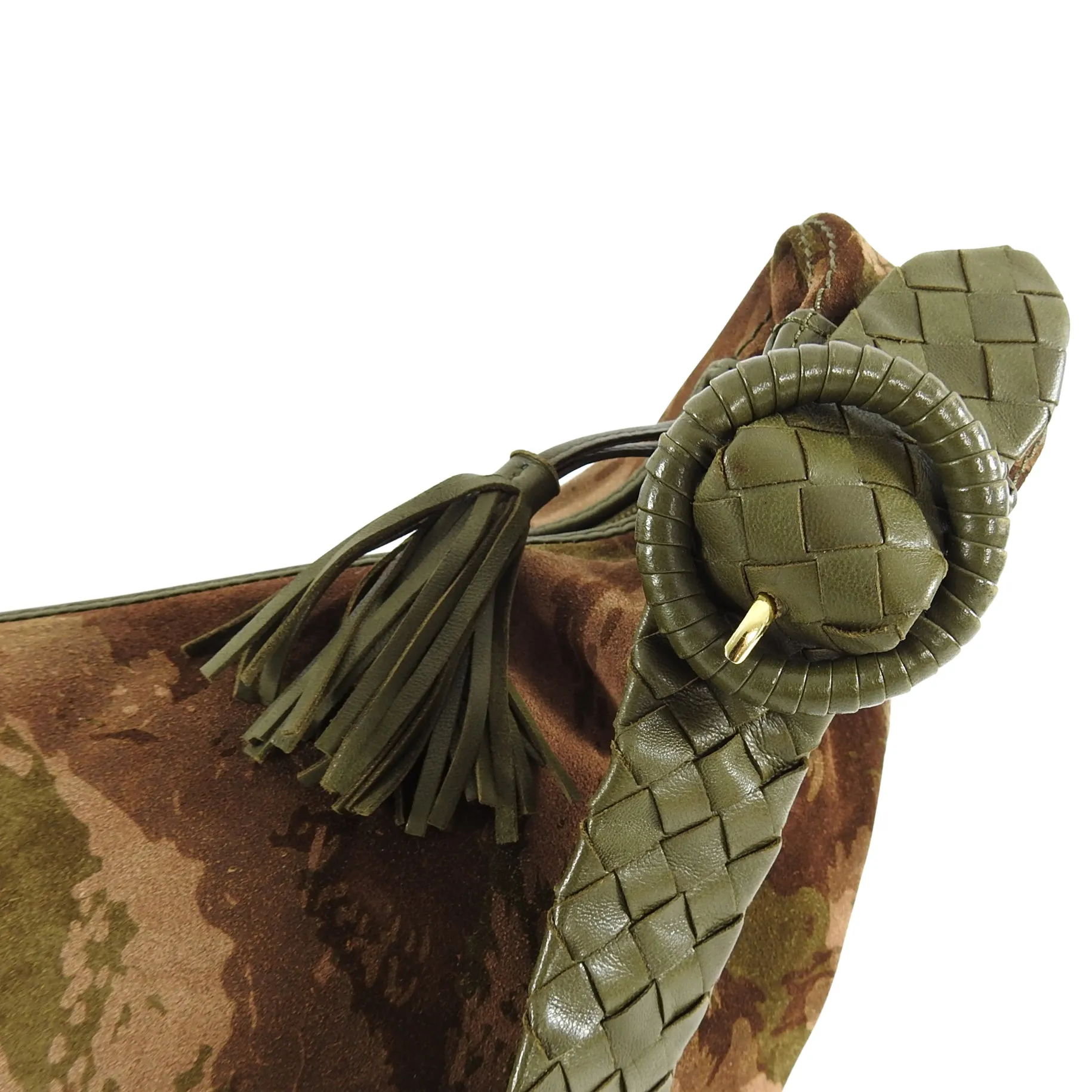 Bottega Veneta Vintage Suede Camo Hobo Intrecciato Strap Bag