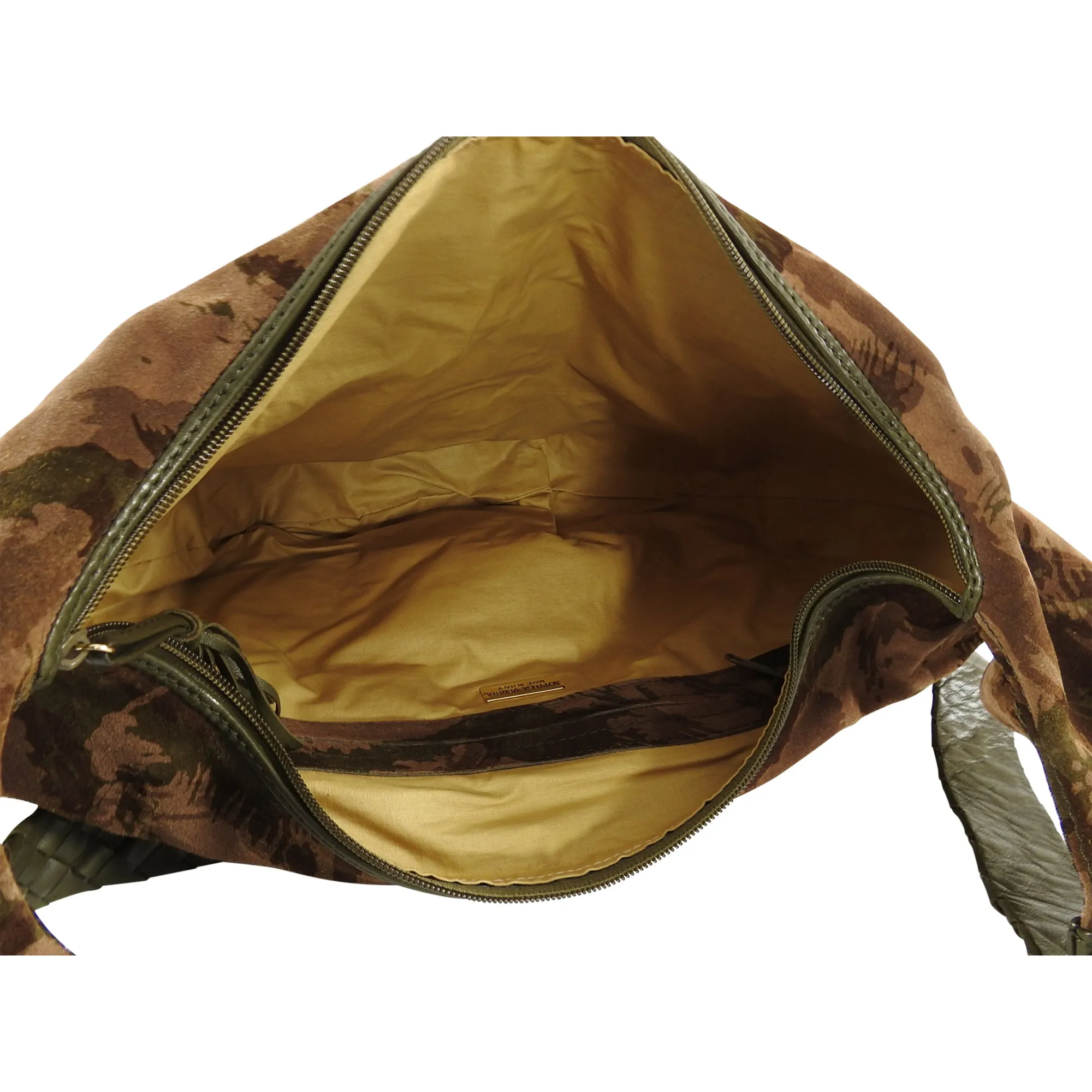 Bottega Veneta Vintage Suede Camo Hobo Intrecciato Strap Bag