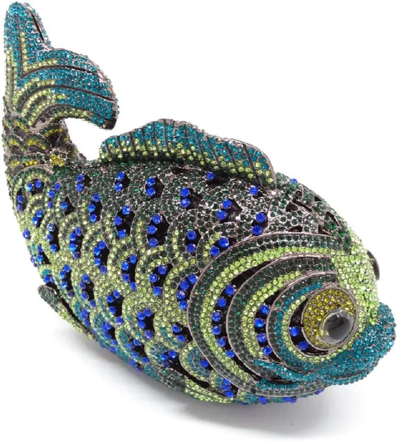 Boutique De FGG Super Mini Women Fish Evening Bags Crystal Clutch Purse Wedding Party Rhinestone Handbags