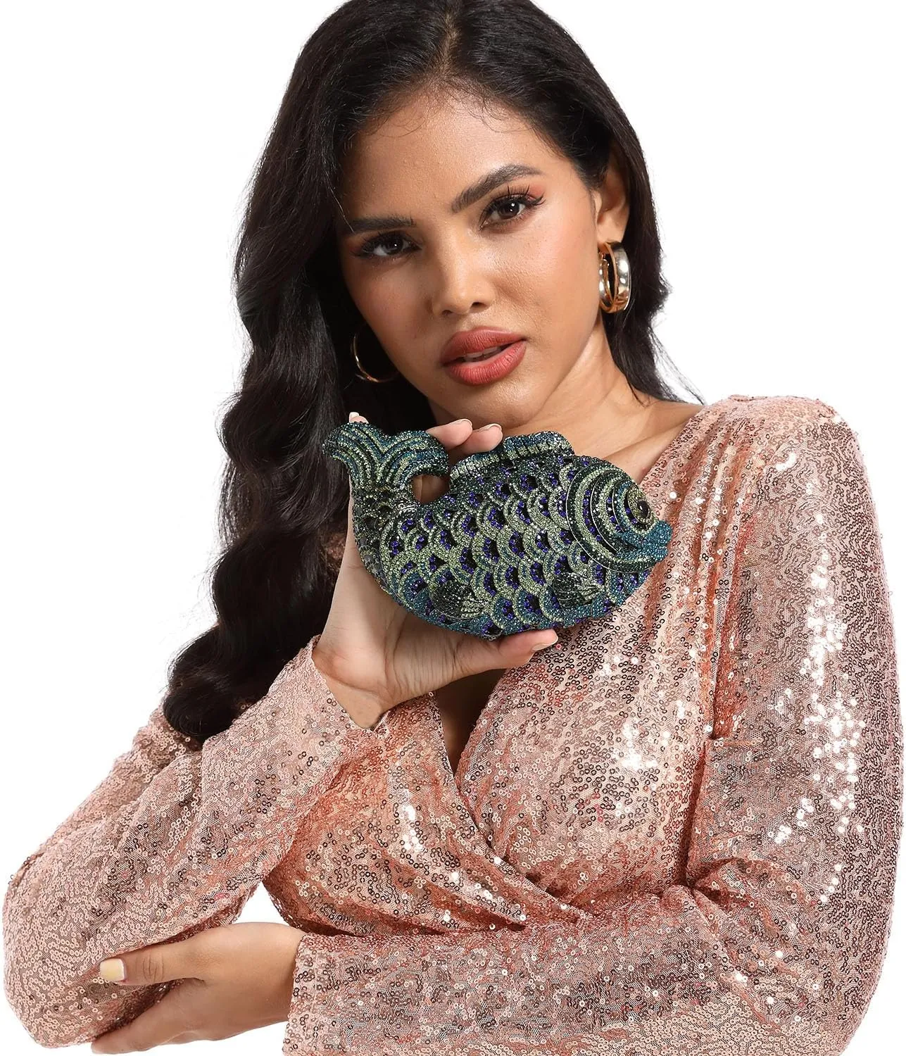 Boutique De FGG Super Mini Women Fish Evening Bags Crystal Clutch Purse Wedding Party Rhinestone Handbags