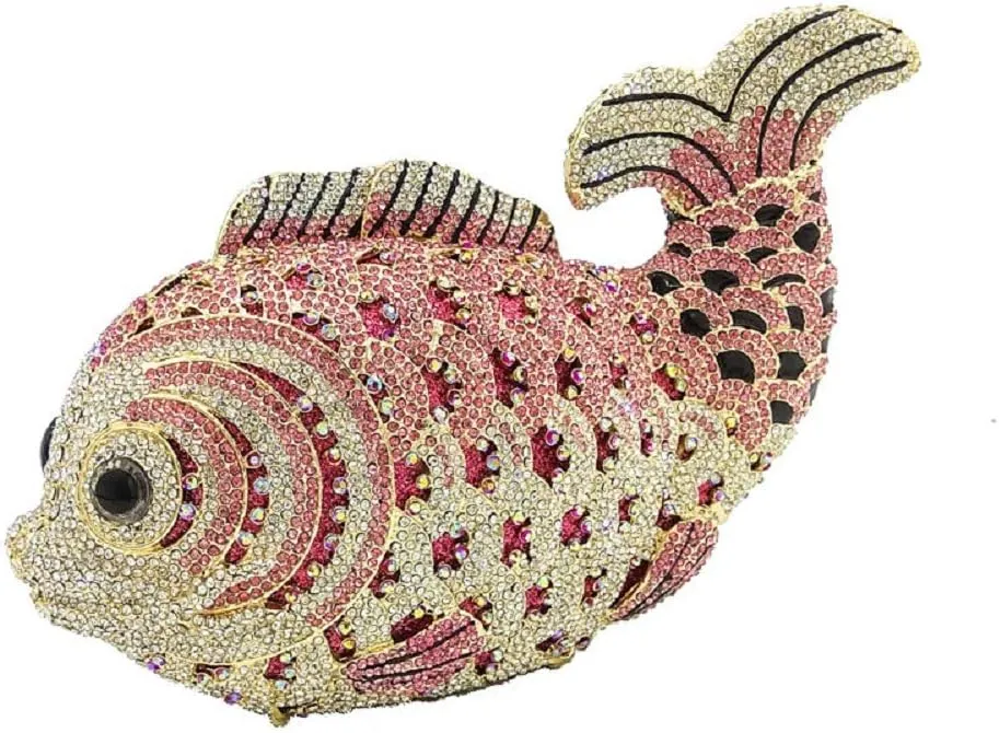Boutique De FGG Super Mini Women Fish Evening Bags Crystal Clutch Purse Wedding Party Rhinestone Handbags