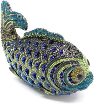 Boutique De FGG Super Mini Women Fish Evening Bags Crystal Clutch Purse Wedding Party Rhinestone Handbags