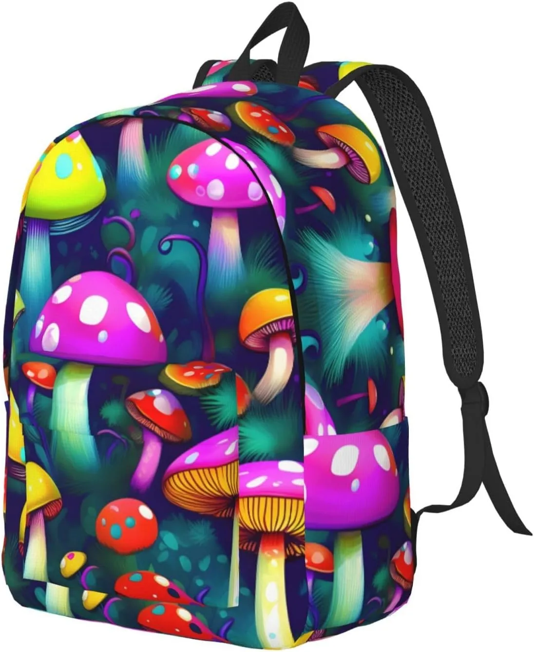 Bright Mushrooms Art Print Canvas Backpack Women,Mens Travel Casual Daypack Bookbag For Laptop Work Travel Hiking
