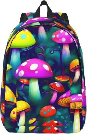 Bright Mushrooms Art Print Canvas Backpack Women,Mens Travel Casual Daypack Bookbag For Laptop Work Travel Hiking