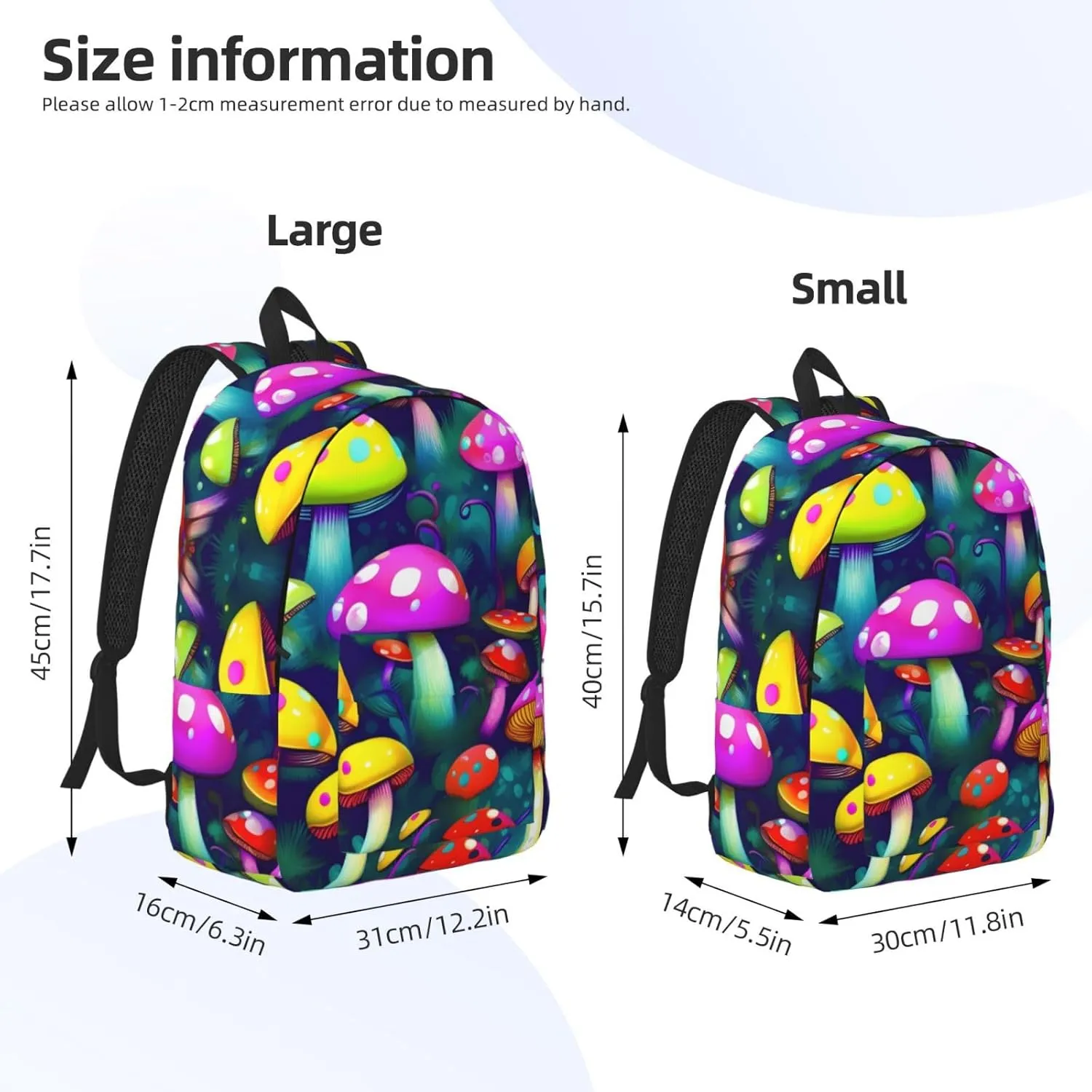 Bright Mushrooms Art Print Canvas Backpack Women,Mens Travel Casual Daypack Bookbag For Laptop Work Travel Hiking
