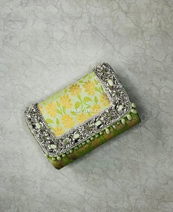 Brocade Clutch With Stone And Beads Work