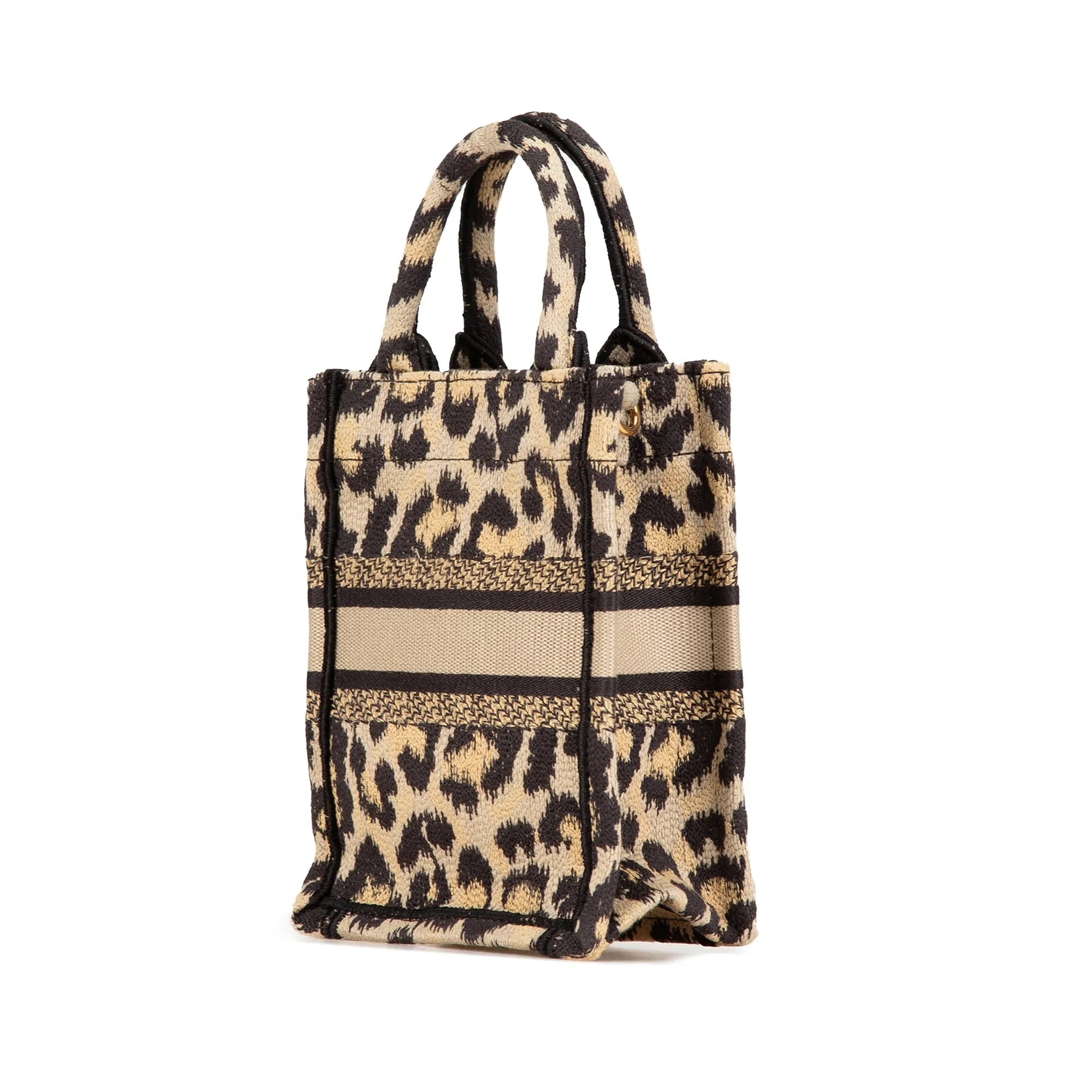 Brown Dior Mini Canvas Mizza Vertical Book Tote Satchel