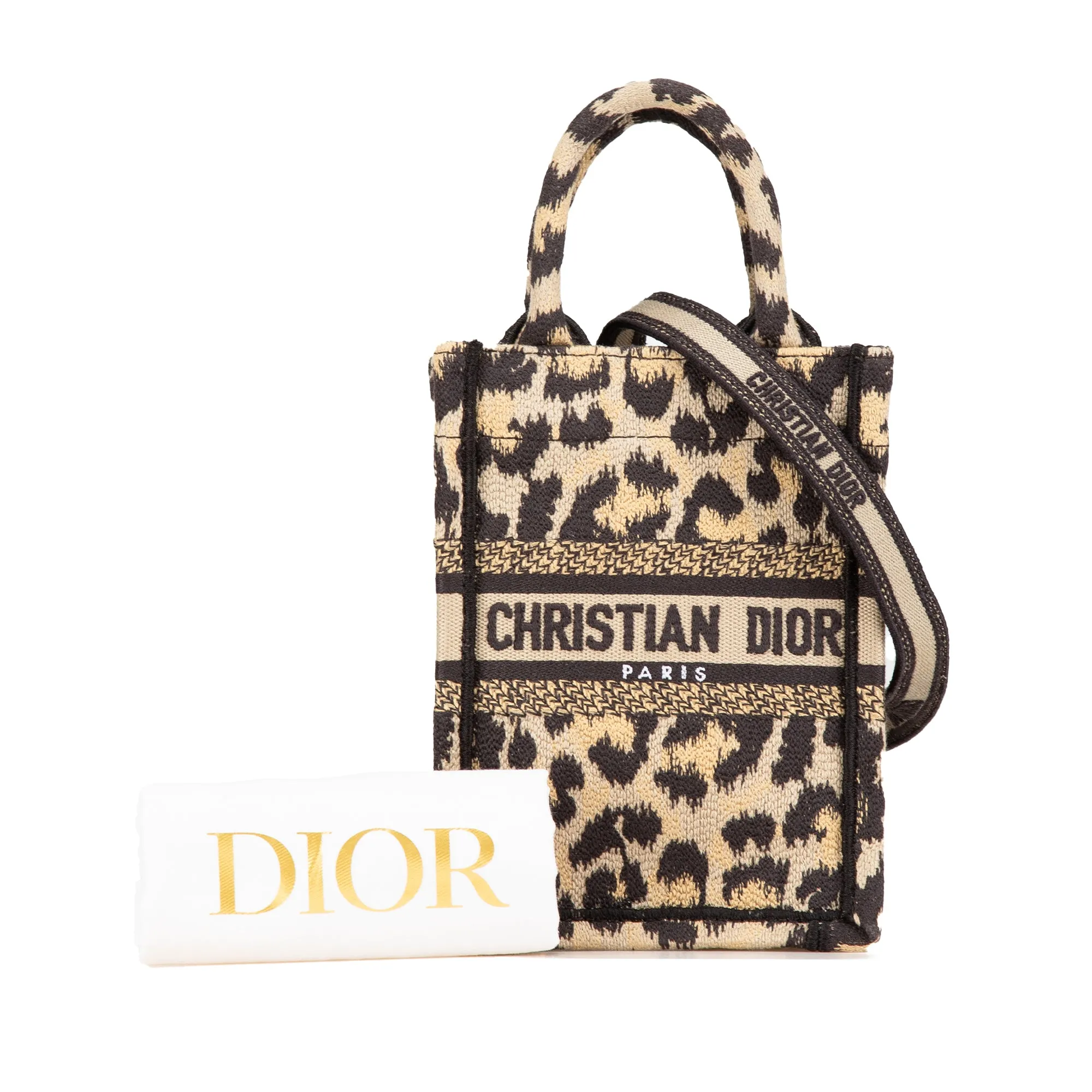 Brown Dior Mini Canvas Mizza Vertical Book Tote Satchel
