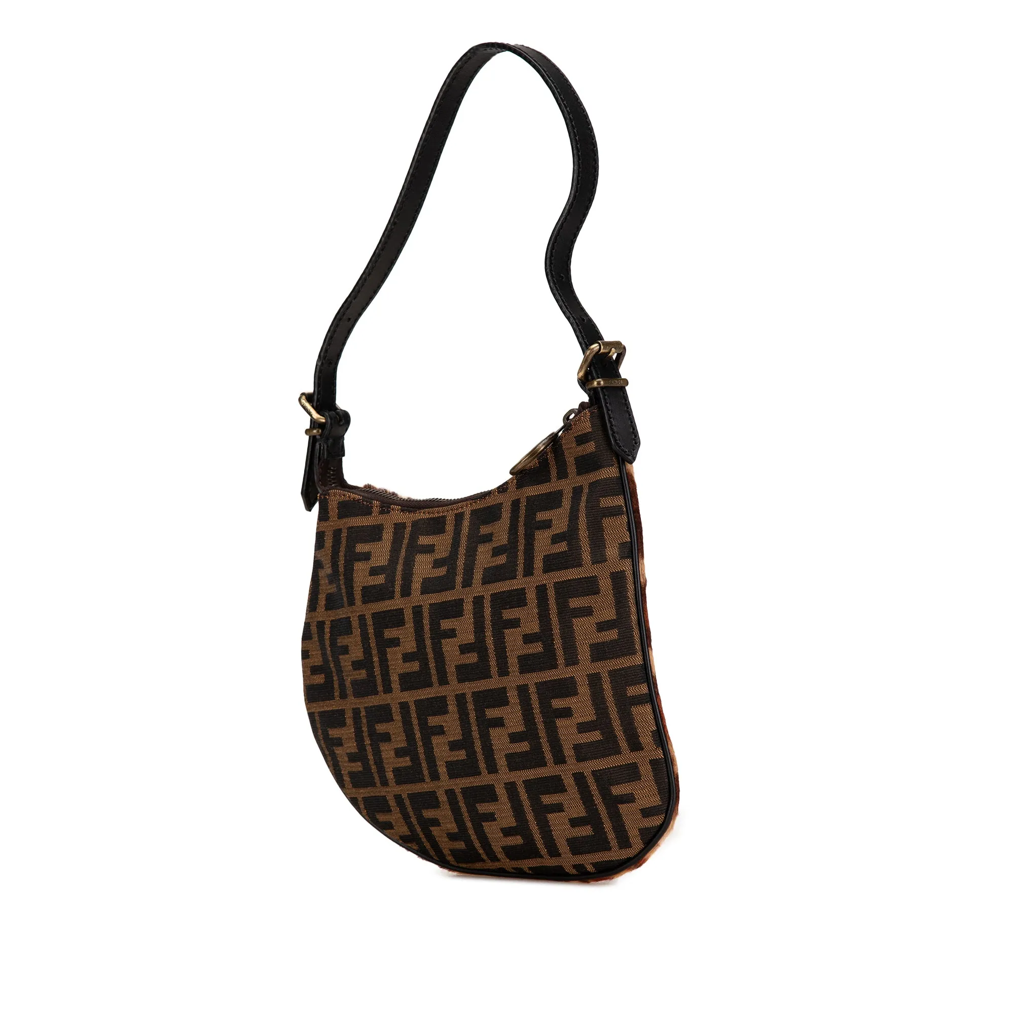 Brown Fendi Zucca Canvas Oyster Leopard Print Ponyhair Hobo
